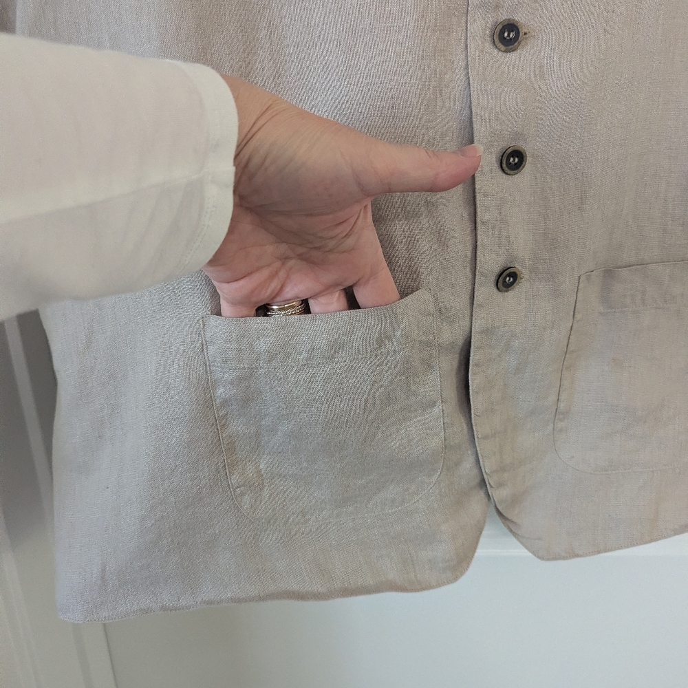 Einhorn Beige Linen Button-Up Vest With Pockets Size XL - Picture 6 of 6